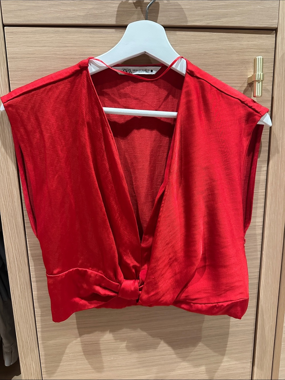 Zara Red Knot-Front V-Neck Sleeveless Top